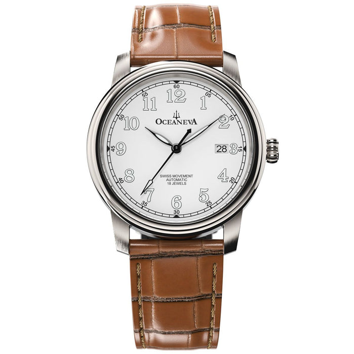 Oceaneva Tempus Pure Swiss Handwind Full Lume Ivory Brown Limited Edition angled shot picture