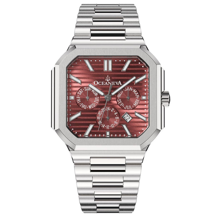 Oceaneva Tenuis Automatic Thin Calendar Burgundy angled shot picture