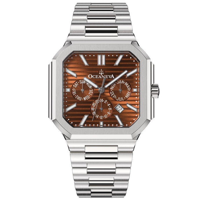 Oceaneva Tenuis Automatic Thin Calendar Brown angled shot picture