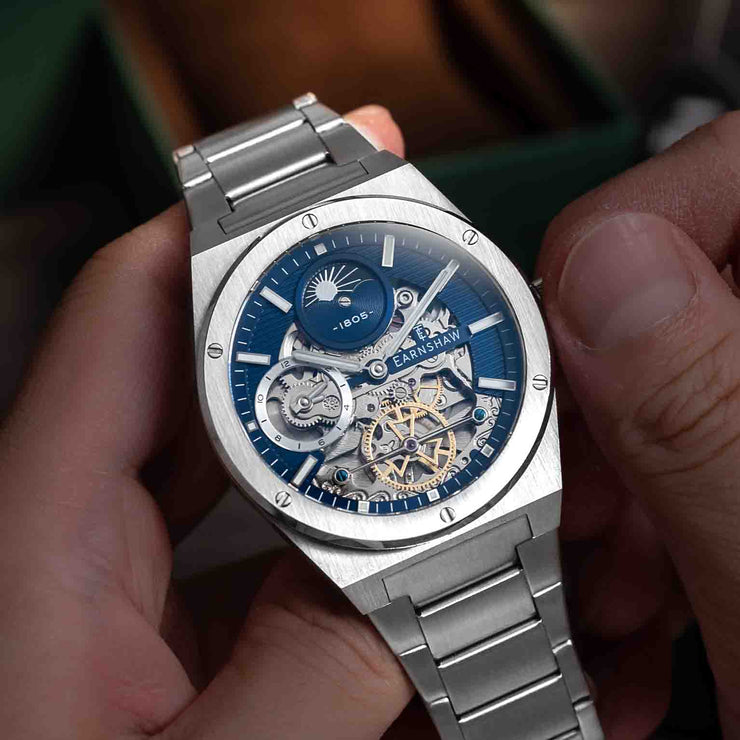 Thomas Earnshaw Discovery Drake Dual Time Automatic Silver Blue