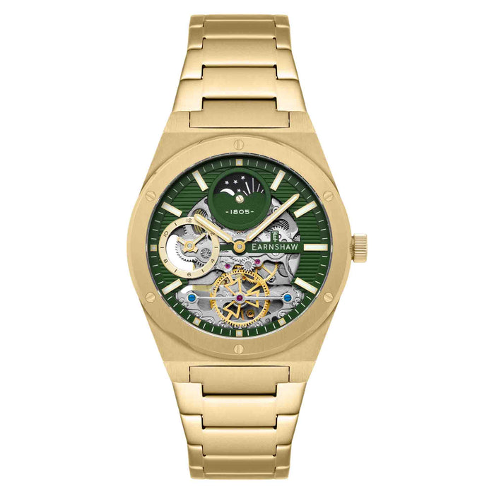 Thomas Earnshaw Discovery Drake Dual Time Automatic Green Gold angled shot picture