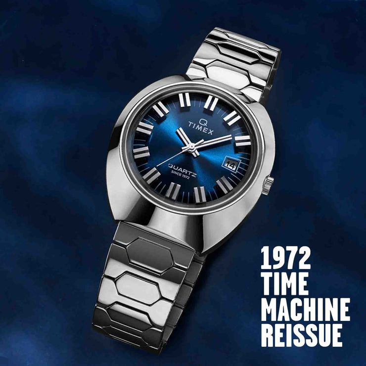 Timex Q 1972 Time Machine Reissue 39mm Blue Sunray SS