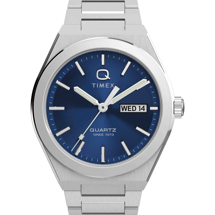Timex Q Continental Day and Date 39mm Blue SS