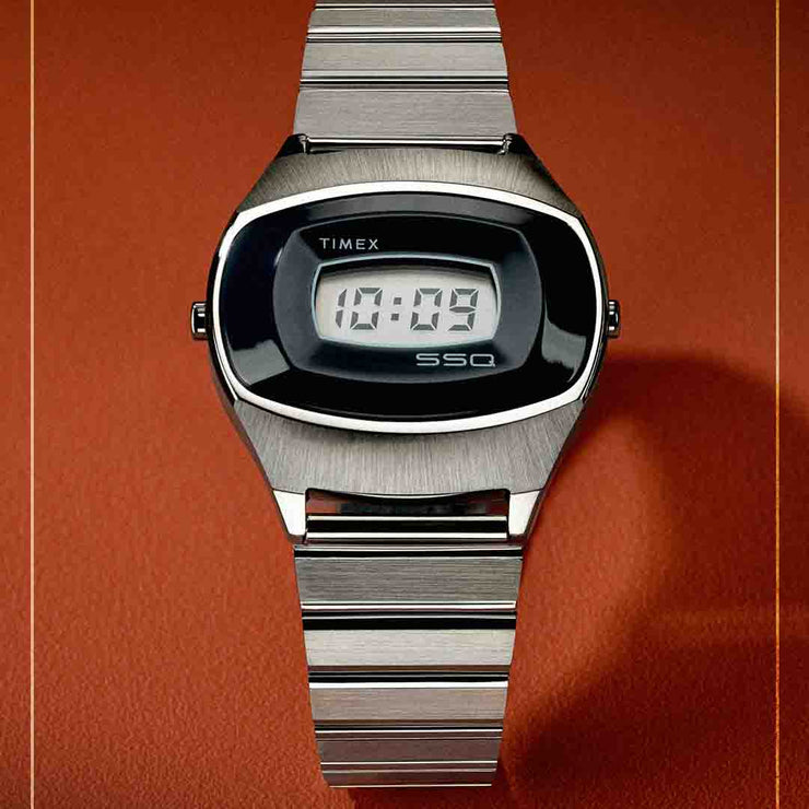 Timex Q 1975 SSQ Digital Reissue 38mm Black SS