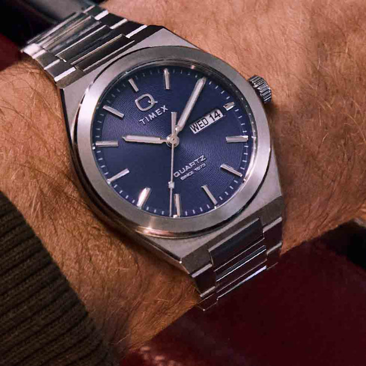 Timex Q Continental Day and Date 39mm Blue SS