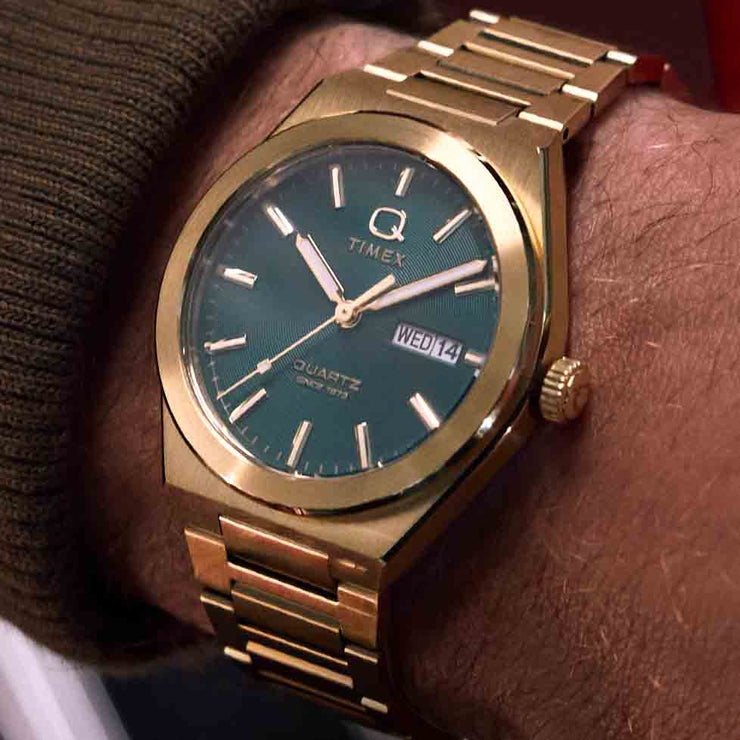 Timex Q Continental Day and Date 39mm Green SS