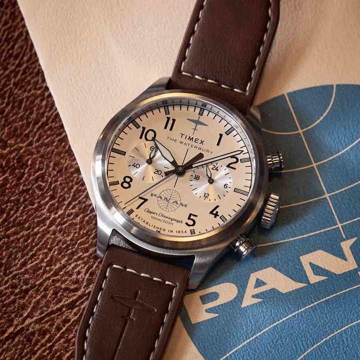 Timex Waterbury Ace Chronograph x Pan Am 41mm Tan