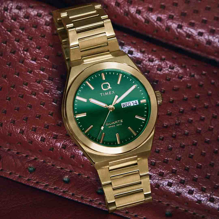 Timex Q Continental Day and Date 39mm Green SS