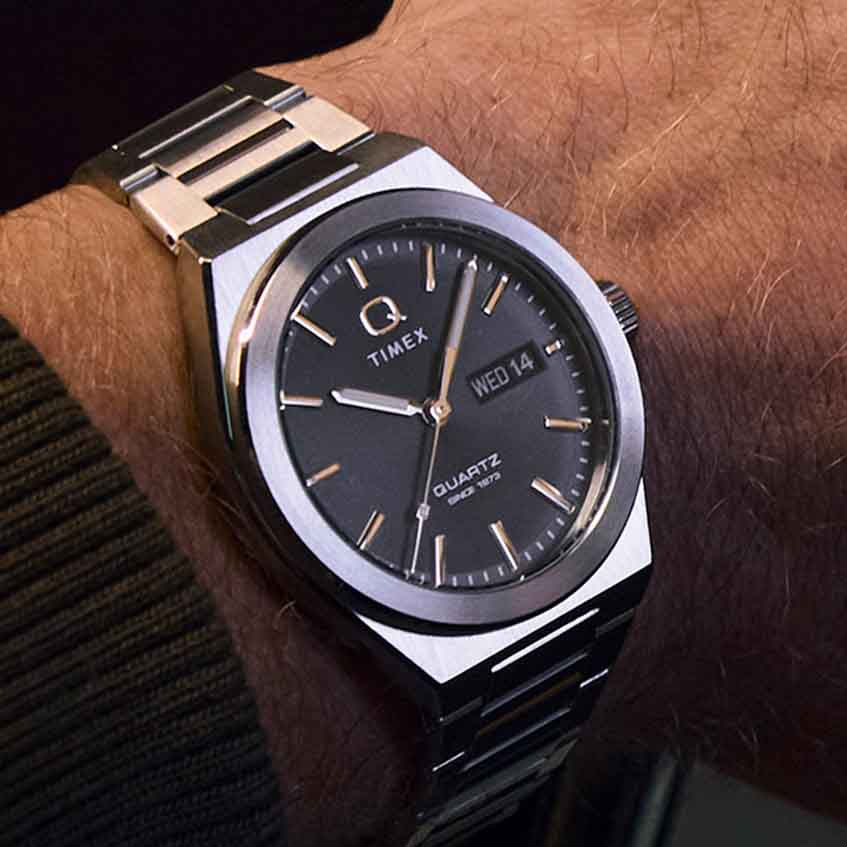 Timex Q Continental Day and Date 39mm Black SS | Watches.com