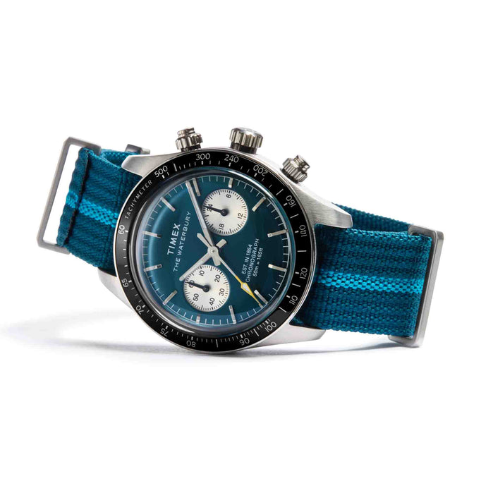 Timex Waterbury Heritage Chronograph 39mm Blue angled shot picture