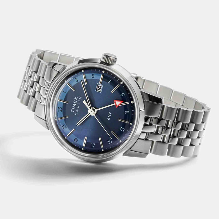 Timex Marlin Quartz GMT 40mm Blue Silver SS angled shot picture