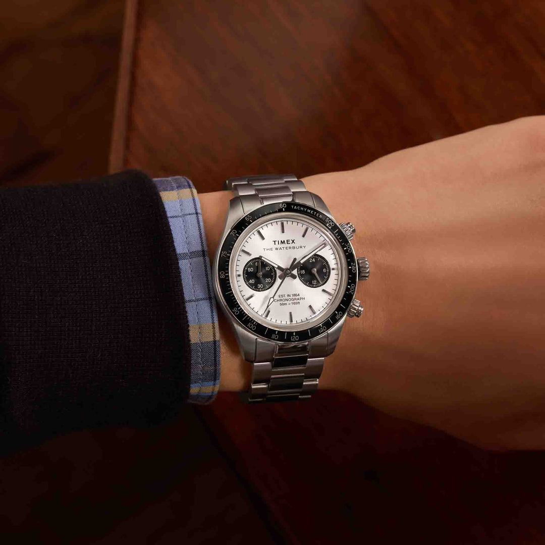 Timex Waterbury Heritage Chronograph 39mm White SS | Watches.com