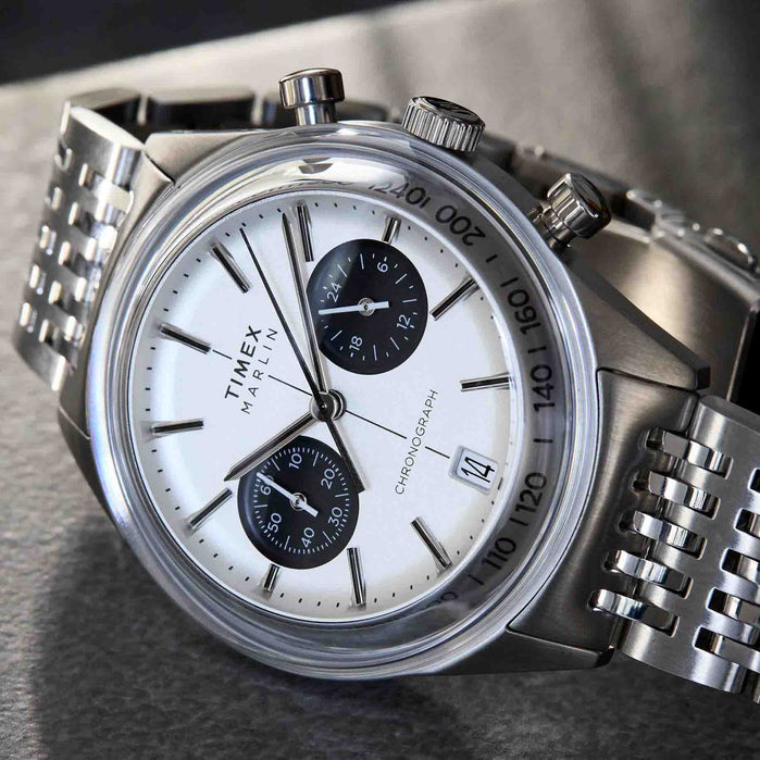 Timex Marlin Jet Quartz Chronograph 40mm White SS angled shot picture