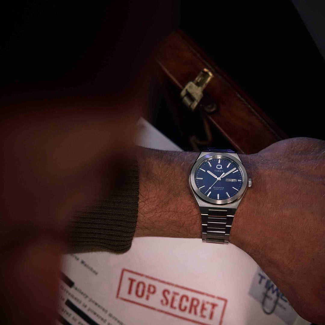 Timex Q Continental Day and Date 39mm Blue SS | Watches.com