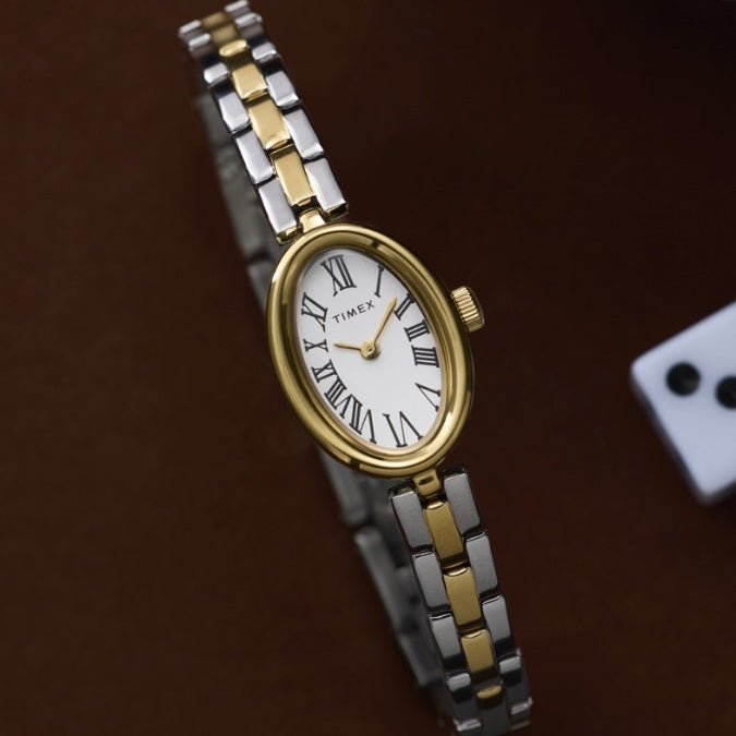 Timex Cavatina 19mm Gold Silver SS angled shot picture