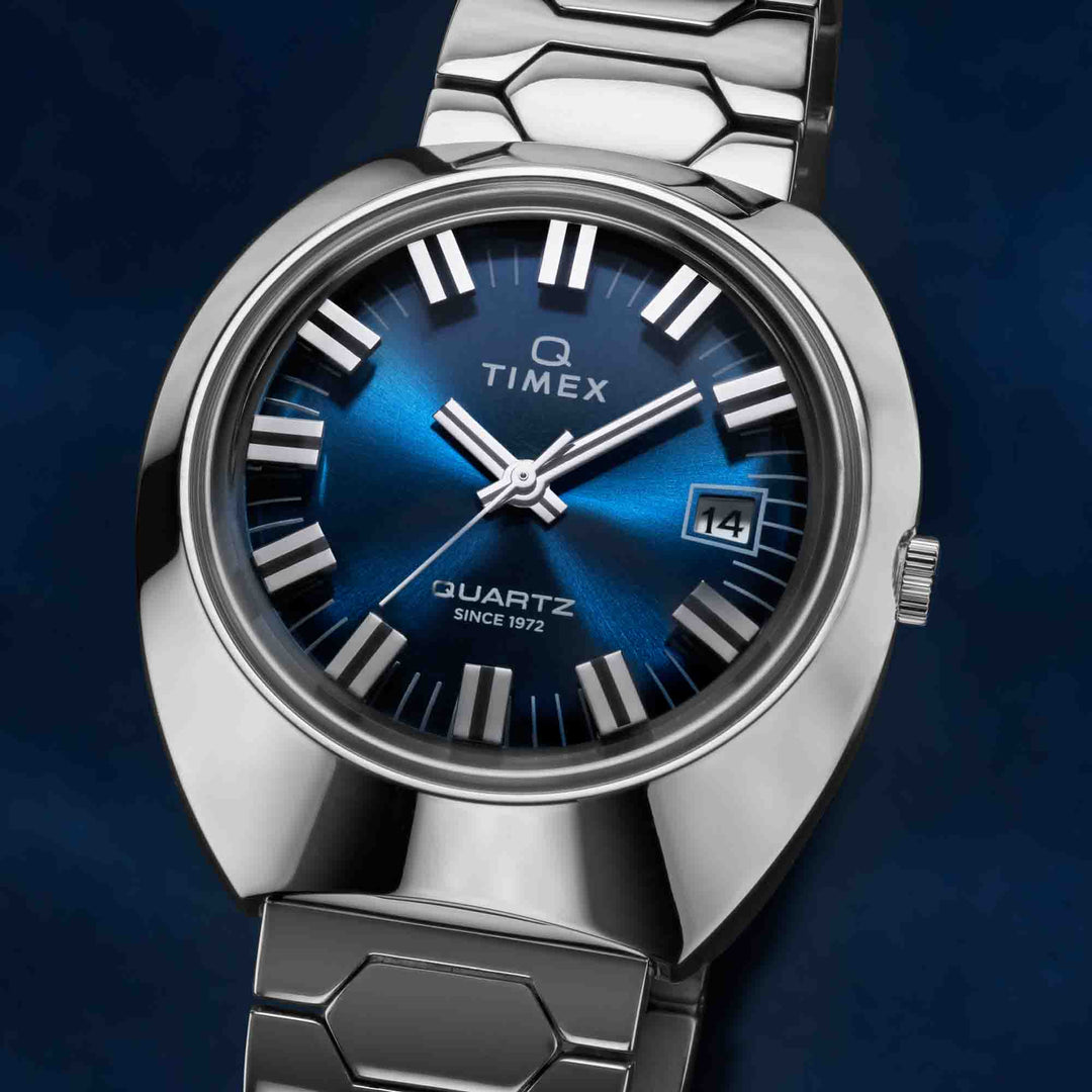 Timex Q 1972 Time Machine Reissue 39mm Blue Sunray SS | Watches.com