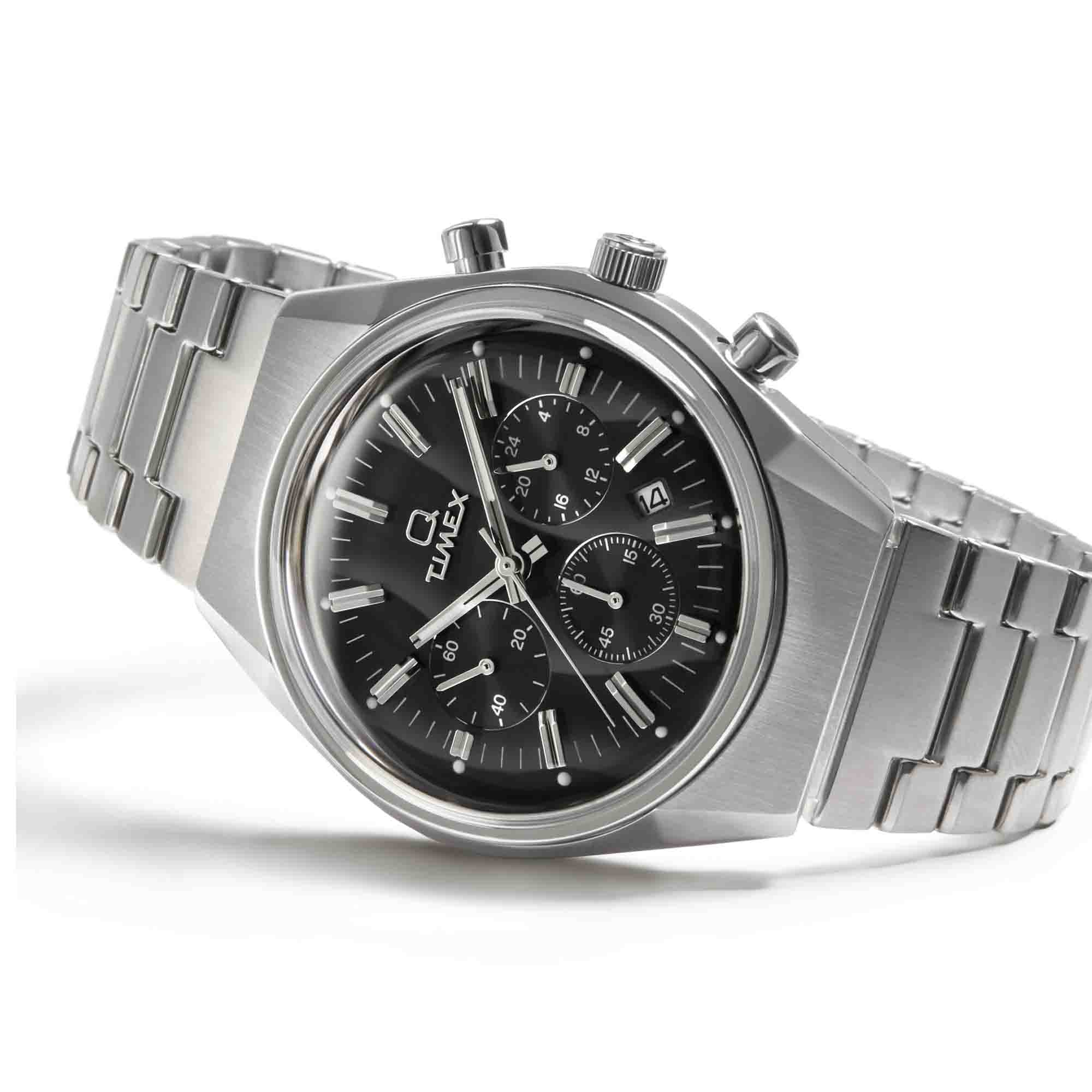 Timex Q Falcon Eye Chronograph 40mm Black SS | Watches.com