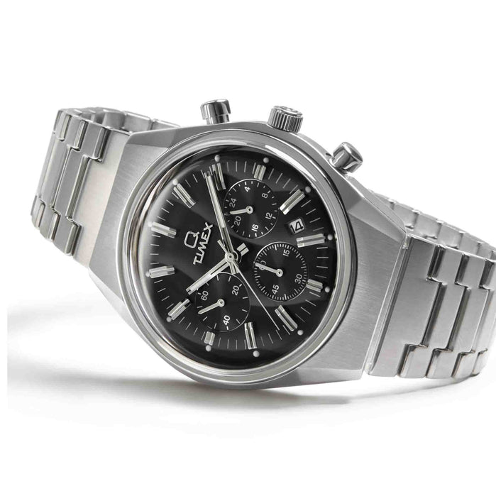 Timex Q Falcon Eye Chronograph 40mm Black SS angled shot picture