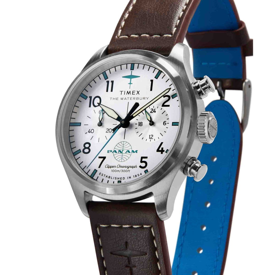 Timex Waterbury Ace Chronograph x Pan Am 41mm Tan | Watches.com