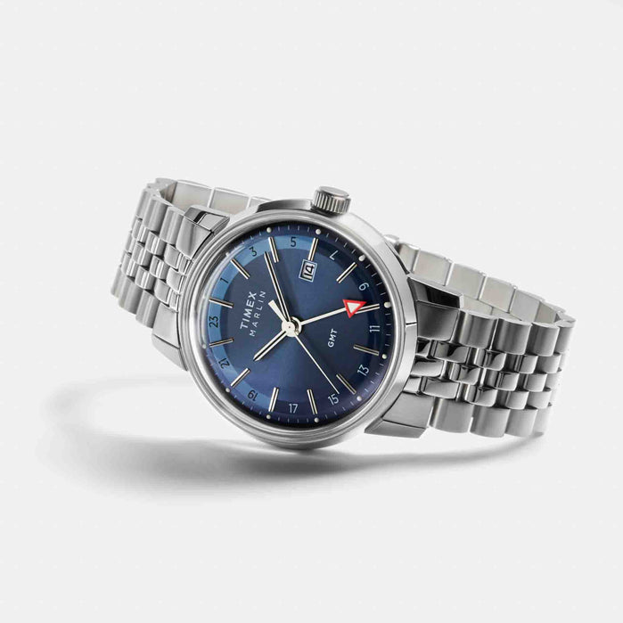 Timex Marlin GMT 40mm Blue Silver SS angled shot picture