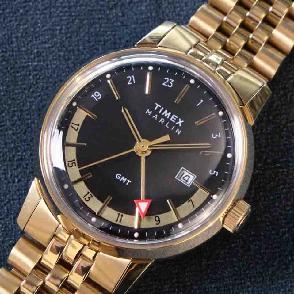 Timex Marlin Quartz GMT 40mm Black Gold SS | Watches.com