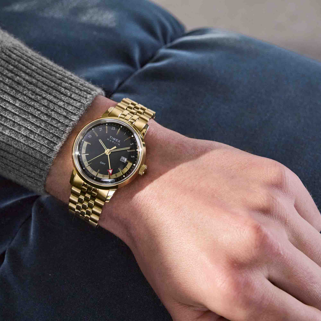 Timex Marlin Quartz GMT 40mm Black Gold SS | Watches.com