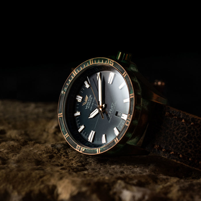Vostok-Europe Almaz Bronze Automatic Olive Limited Edition angled shot picture