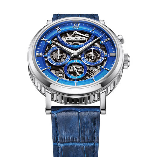 Manufaktur Waldhoff Multimatic Skeleton Automatic Royal Blue angled shot picture