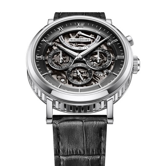 Manufaktur Waldhoff Multimatic Skeleton Automatic Obsidian angled shot picture