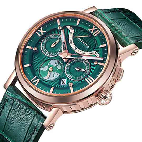 Manufaktur Waldhoff Multimatic II Automatic Emerald Malachite Limited Edition angled shot picture