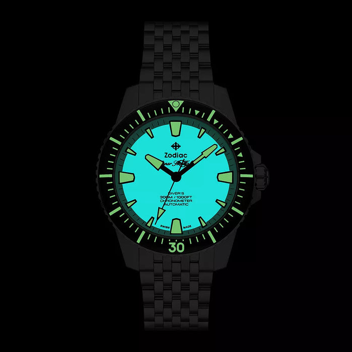 Zodiac Super Sea Wolf Automatic SS 42mm Green Lume angled shot picture