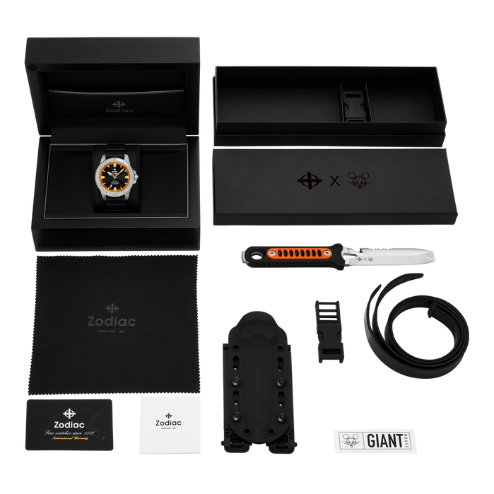Zodiac Pro-Diver Automatic x Giant Mouse Collab Limited Edition Box Set angled shot picture