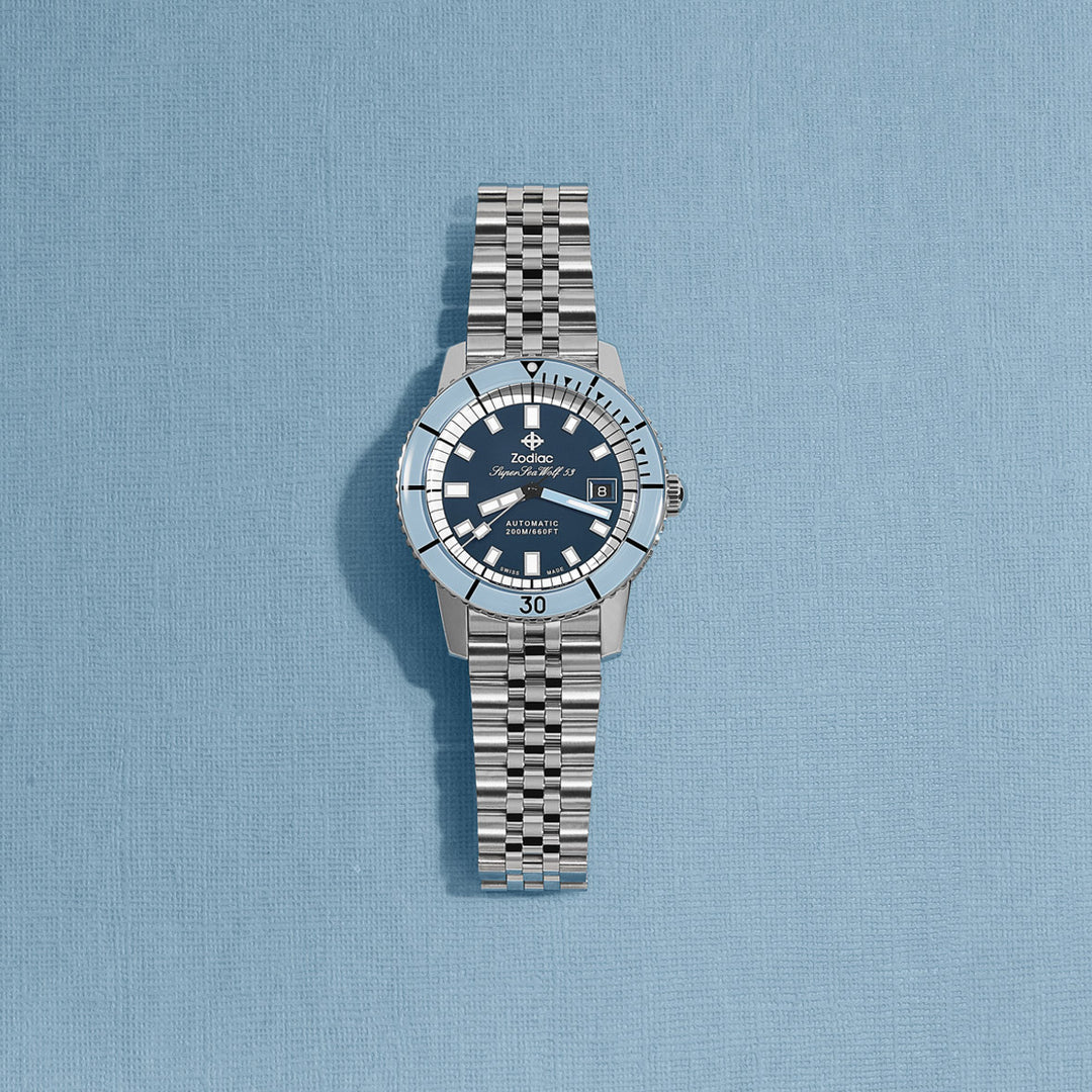 Zodiac Super Sea Wolf Automatic SS Sky Blue – Watches.com