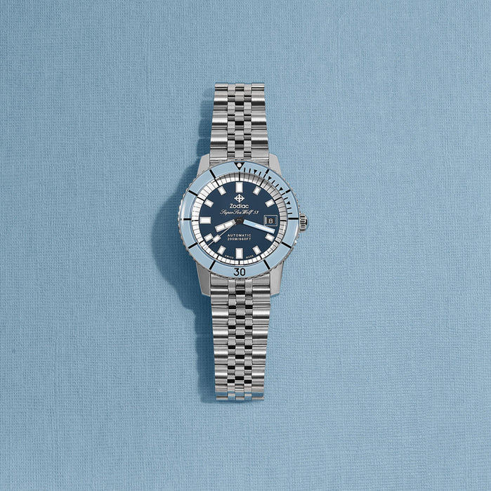 Zodiac Super Sea Wolf Automatic SS Sky Blue angled shot picture