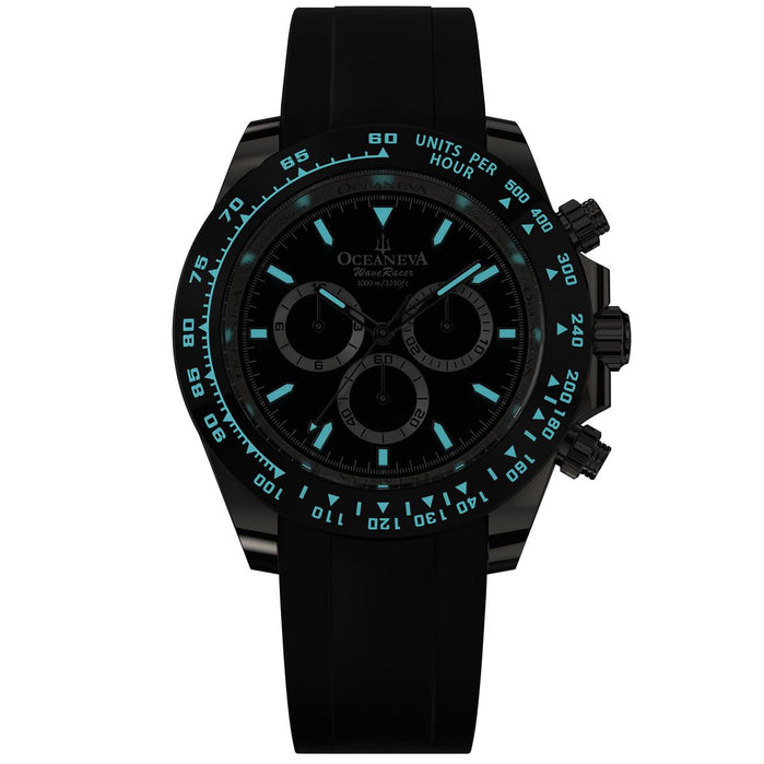 Oceaneva WaveRacer 1000M Grade 5 Titanium Automatic Chrono All Black Limited Edition angled shot picture