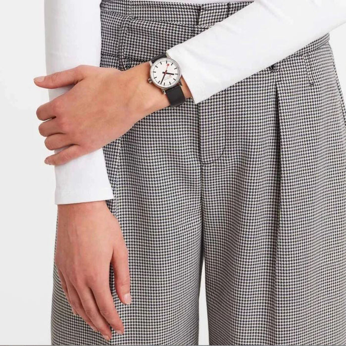 Mondaine Evo2 Railways Swiss 35mm Silver Black angled shot picture