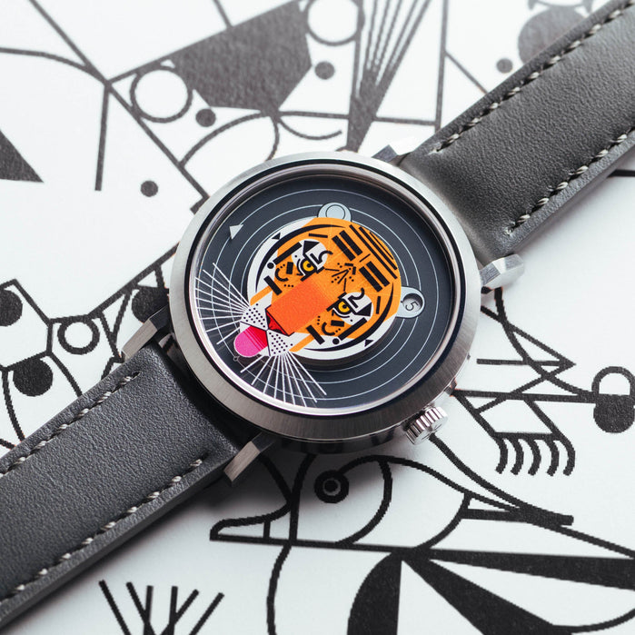 Asterisk x Charley Harper Cool Carnivore Jump Hour Automatic angled shot picture