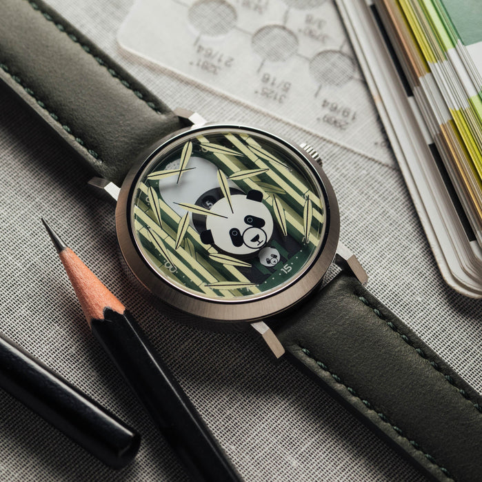 Asterisk x Charley Harper Panda Panda Jump Hour Automatic angled shot picture