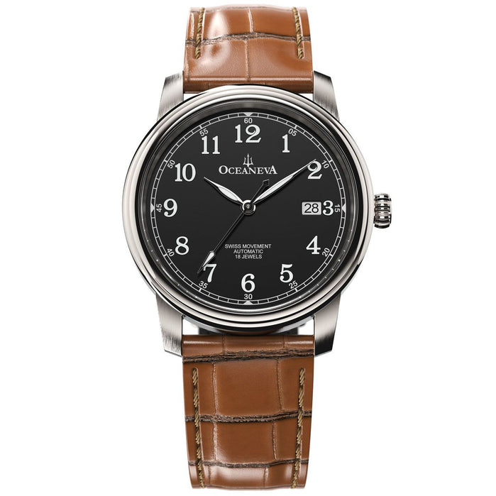 Oceaneva Tempus Pure Classic Swiss Handwind Dress Watch Titanium Black angled shot picture