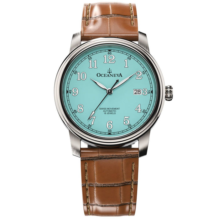 Oceaneva Tempus Pure Classic Swiss Handwind Light Blue Limited Edition angled shot picture
