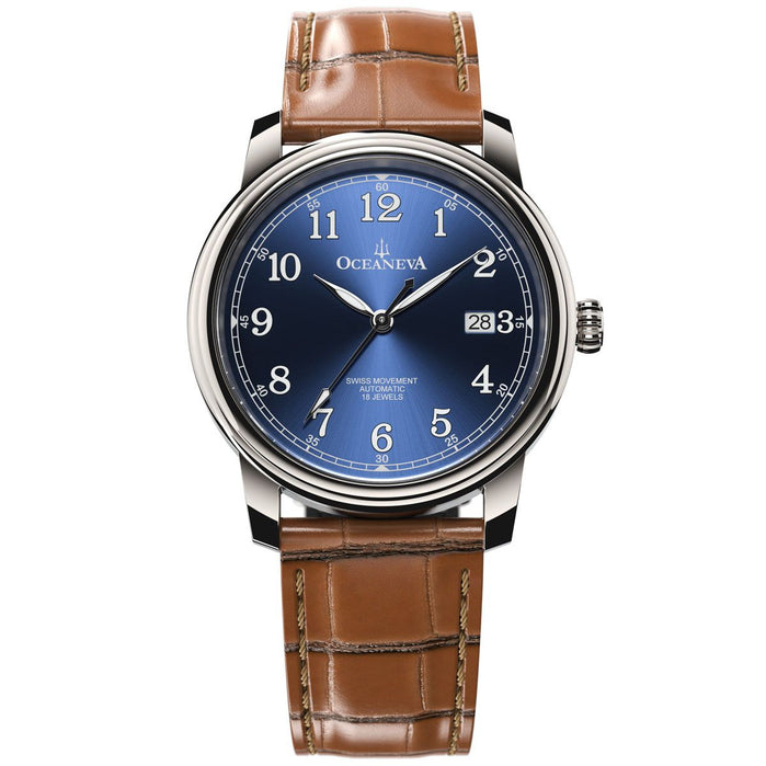 Oceaneva Tempus Pure Classic Swiss Handwind Titanium Blue Limited Edition angled shot picture