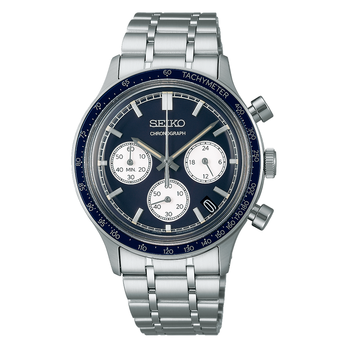 Seiko Discover More Chronograph Blue SS angled shot picture