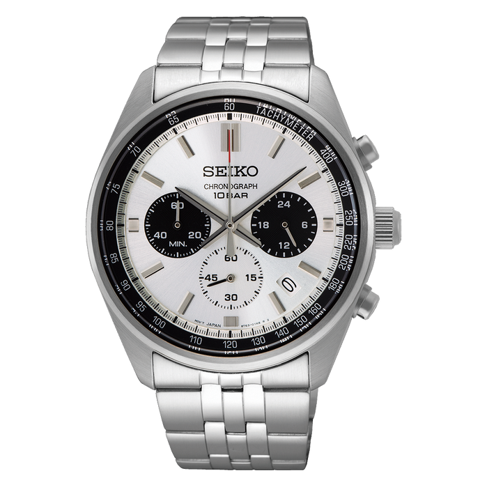Seiko Discover More Chronograph White SS angled shot picture