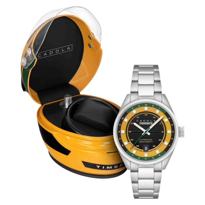 Cadola DFV-Cosworth Automatic Ayrton Limited Edition Yellow + Helmet Watch Winder angled shot picture