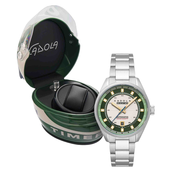 Cadola DFV-Cosworth Automatic Green Helmet Watch Winder Set angled shot picture