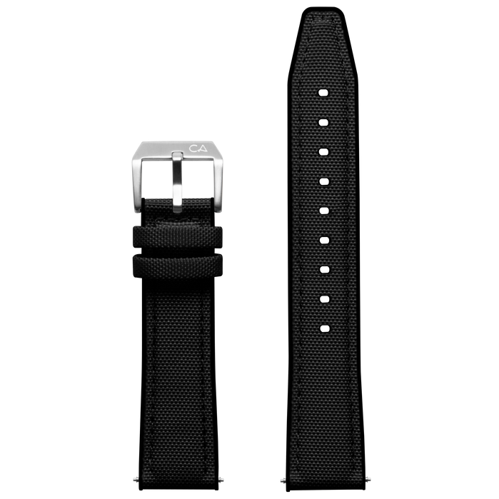 California Watch Co. 20mm Black Nylon Rubber Hybrid Strap angled shot picture