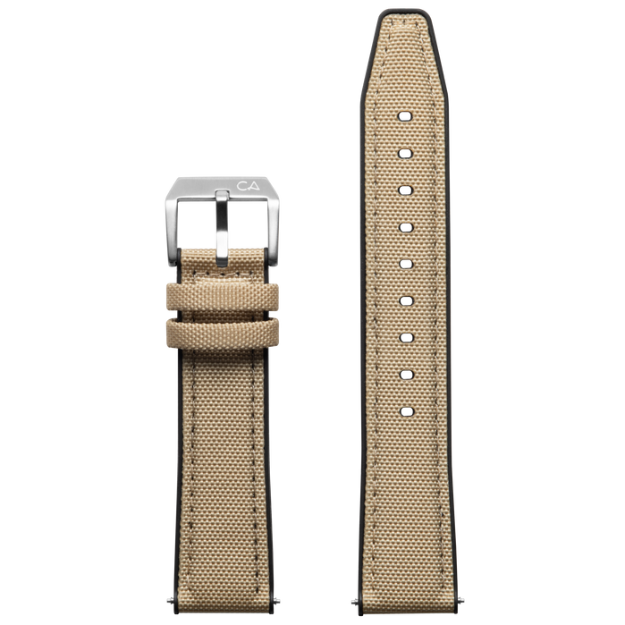 California Watch Co. 20mm Beige Nylon Rubber Hybrid Strap angled shot picture