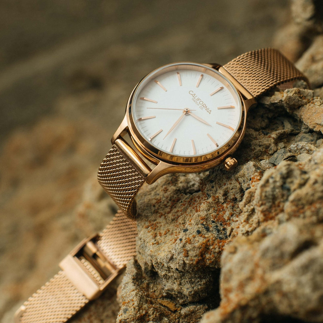 rajas ラジャス　半導体合金健康器　ピンクゴールド　ゲルマニウム California Watch Co. Laguna 34 Mesh Rose Gold White | Watches.com