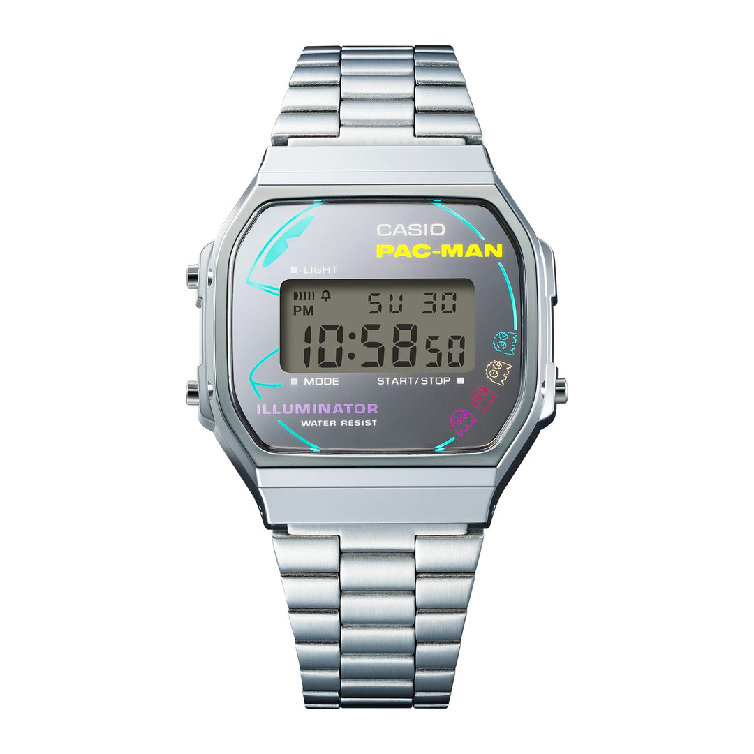 #カシオ パックマン A168WE Casio Vintage A168WE Pac-Man Anniversary Digital Silver | Watches.com