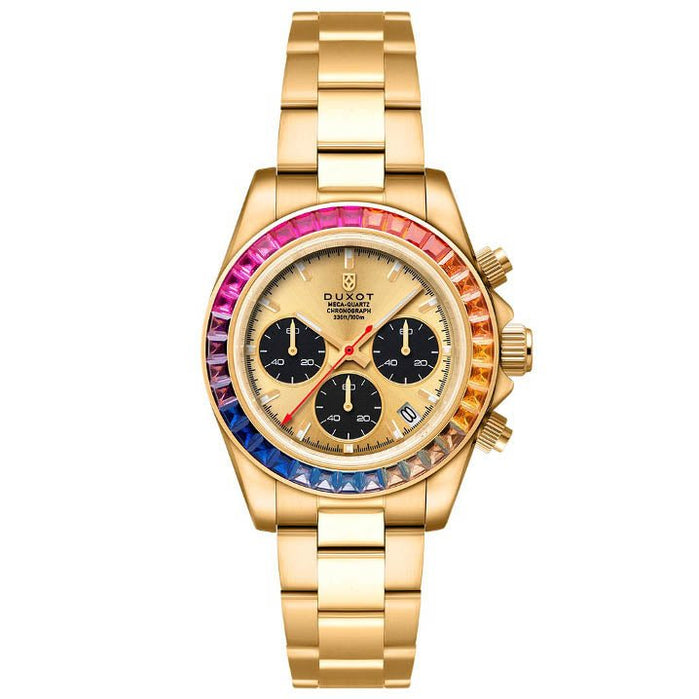 Duxot Accelero Rainbow Chronograph Sunray Gold angled shot picture